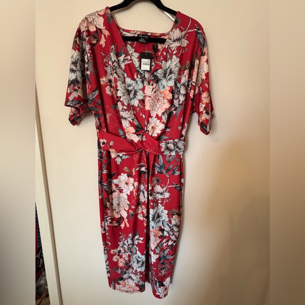 City Chic Red and White Floral Dress